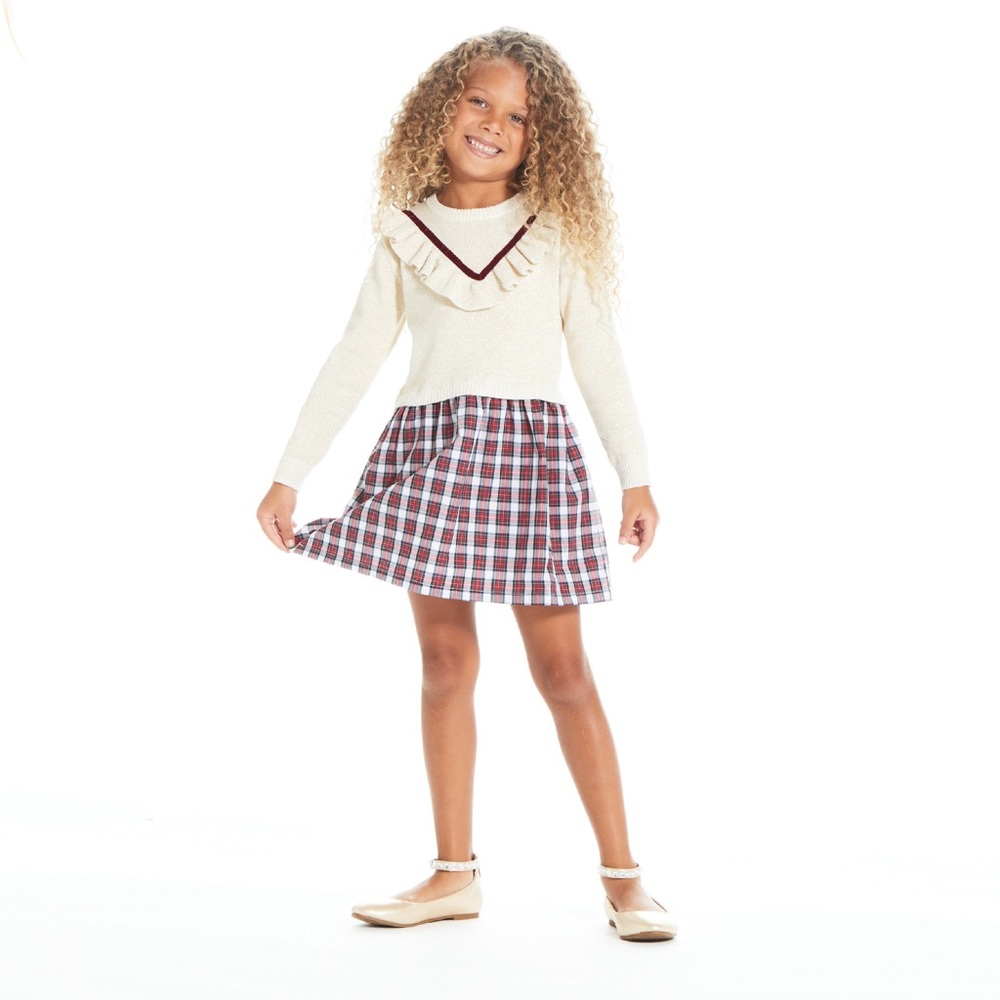 Andy & Evan Girls Varsity Ruffle Sweater dress